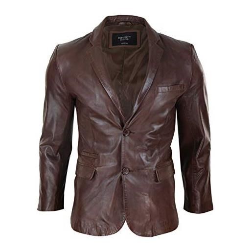 Infinity Leather giacca blazer da uomo in vera pelle stile clasicco elegante con 2 bottoni - marrone l