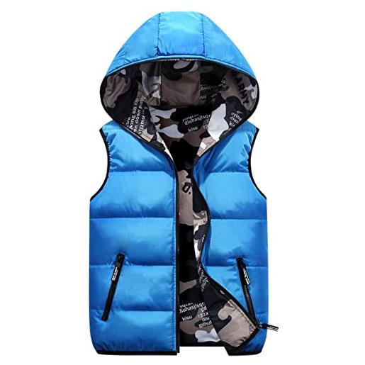 AOOPOO bambini gilet con cappuccio scaldacorpo senza maniche giacca con cappuccio ragazzi ragazze cappotto invernale reversibile camouflage outfits 9-10 anni