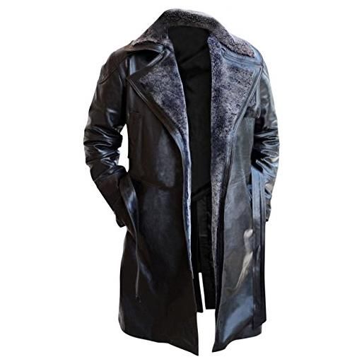 LP-FACON blade runner 2049 ryan gosling ufficiale k fur risvolto collare nero trench in pelle costume cappotto, nero , xs