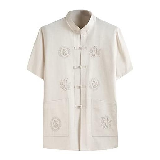 Generic camicia da uomo ricami cinesi da ricamo a mezza età top-shirt con tasca