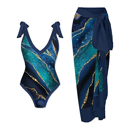 SoLu DAY8 costumi da bagno donna con pareo intero modellante taglie forti volant economici fantasia elegante stampa a fiori monokini donna con gonnellina spiaggia piscina mare