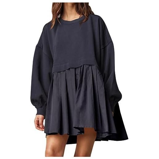 AwayHome womens oversized sweatshirt dress fashion casual long sleeve crew neck patchwork drop shoulder pullover relaxed fit sweatshirts mini dress