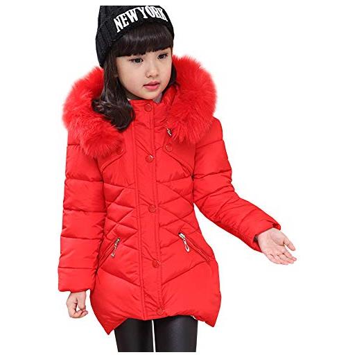 YFPICO giacche bambina invernali con cappuccio maniche lunghe conciso parka invernale caldo, rosso, 11 anni, (etichetta: 150)