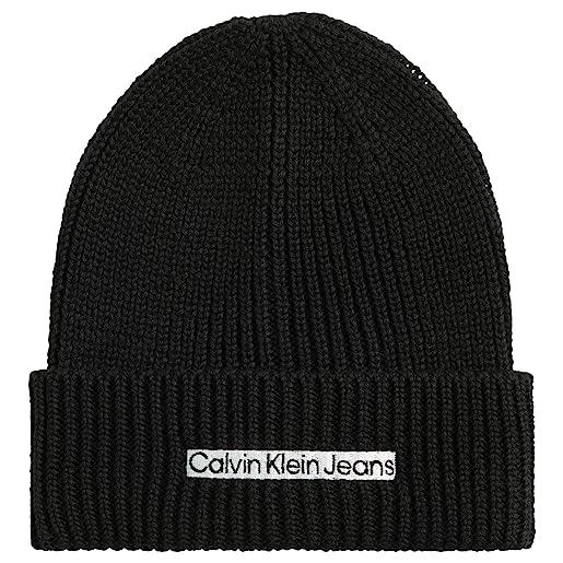Calvin Klein jeans berretto in maglia uomo institutional patch berretto invernale, nero (black), taglia unica