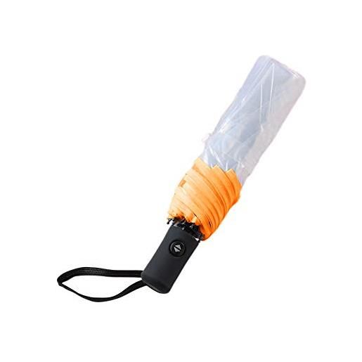 Hacoly ombrello trasparente in plastica con bottone automatico anti-tempesta, piccolo, leggero, compatto, antivento, stabile, 23 x 5 cm, arancione