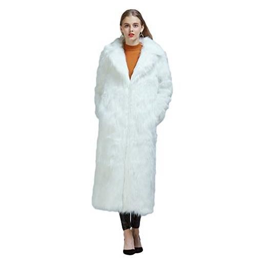 GladiolusA donna cappotto in pelliccia sintetica lungo sciolto morbidi manica lunga caldo risvolto pelliccia ecologica giacca finta pelo giubbotto nero m