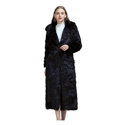 GladiolusA donna cappotto in pelliccia sintetica lungo sciolto morbidi manica lunga caldo risvolto pelliccia ecologica giacca finta pelo giubbotto nero m