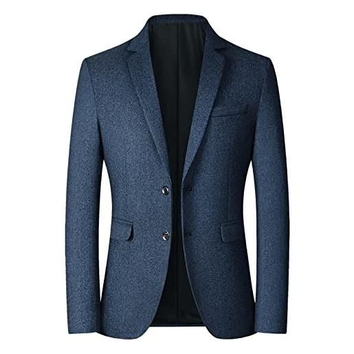 Beokeuioe elegante giacca da uomo, elegante, di lusso, per il tempo libero, sportiva, slim fit, moderna, blazer, business, colletto alto, giacca in lana, giacca slim fit, colletto alto, b marine, l