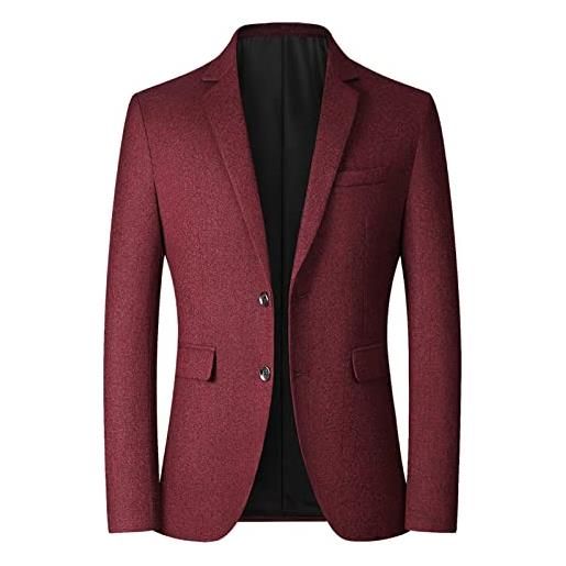 Beokeuioe elegante giacca da uomo, elegante, di lusso, per il tempo libero, sportiva, slim fit, moderna, blazer, business, colletto alto, giacca in lana, giacca slim fit, colletto alto, a2 rosso. , xl