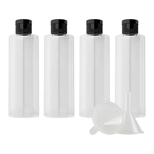 ZEOABSY 4 pezzi 200 ml trasparente bottiglie di plastica pet con tappo flip top nero, spalla piatta contenitori per cosmetico, bottiglie da viaggio per lozioni, liquido, olio