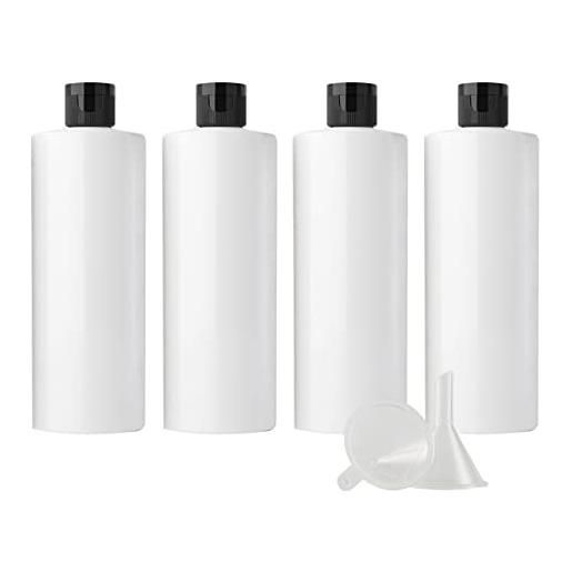 ZEOABSY 4 pezzi 500 ml bianco bottiglie di plastica pet con tappo flip top nero, spalla piatta contenitori per cosmetico, bottiglie da viaggio per lozioni, liquido, olio