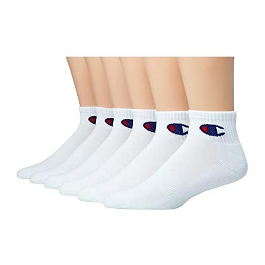 Champion calzini alla caviglia double dry moisture wicking logo casual, bianco (confezione da 6), m (pacco da 6) uomo