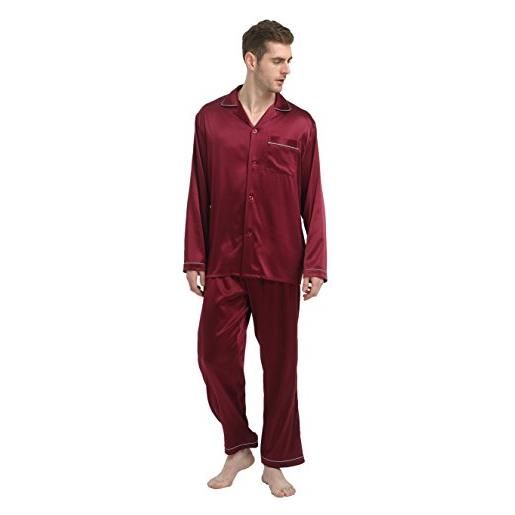 Jasmine Silk - pigiama da uomo in pura seta, colore: borgogna
