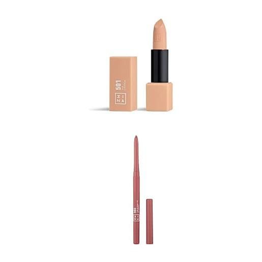 3ina makeup - vegan - the lipstick 501 + the automatic lip pencil 503 - nudo - matita labbra - rossetto - formula opaca - lunga durata - cruelty free