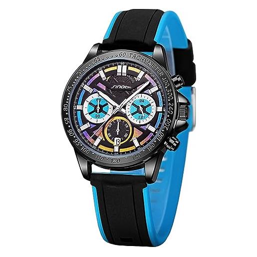 FORSINING orologio analogico al quarzo, da uomo, sportivo, cronografo, casual, impermeabile, in silicone, stile militare, blu