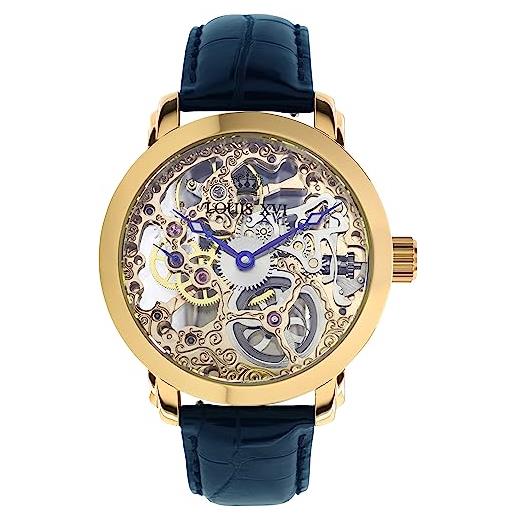 LOUIS XVI versailles gold 650 orologio da polso da uomo meccanico scheletro analogico pelle pu blu, gold, moderno