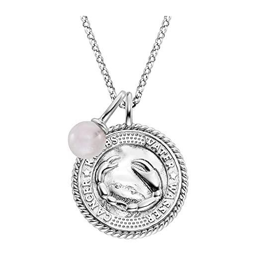 Engelsrufer collana da donna in argento sterling e ciondolo con segno zodiacale, con 2 zirconi e un ciondolo in pietra di quarzo rosa, lunghezza: 50 cm, länge 42 + 4 + 4 cm, argento sterling, quarzo