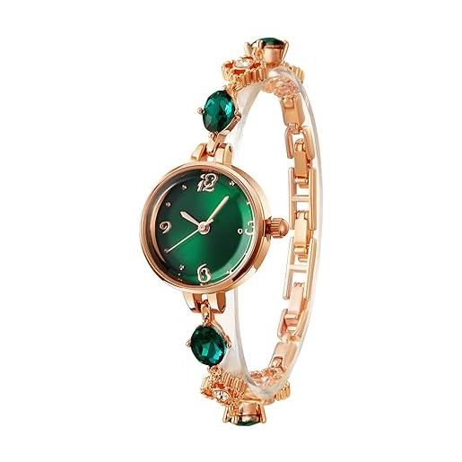 TIME100 orologio donna analogico al quarzo con bracciale in rame intarsiato con pietre preziosecon orologio elegante impermeabile(verde)