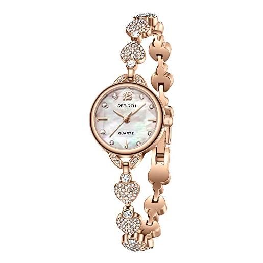 Avaner orologio da donna con display analogico, orologio da polso da donna, al quarzo, orologio da polso regolabile, 3 atm, impermeabile, cuore e diamanti, bracciale a forma di cuore, oro rosa, 