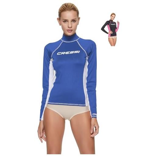 Cressi rash guard, maglia protettiva a maniche lunghe, in speciale tessuto elastico, protezione solare uv/upf 50+ donna, royal blu/bianco, l/4