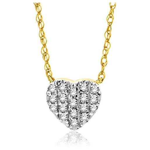 Orovi collana - pendente - ciondolo donna cuore con catena in oro giallo con diamanti taglio brillante ct 0.088 oro 18 kt /750 catenina cm 45