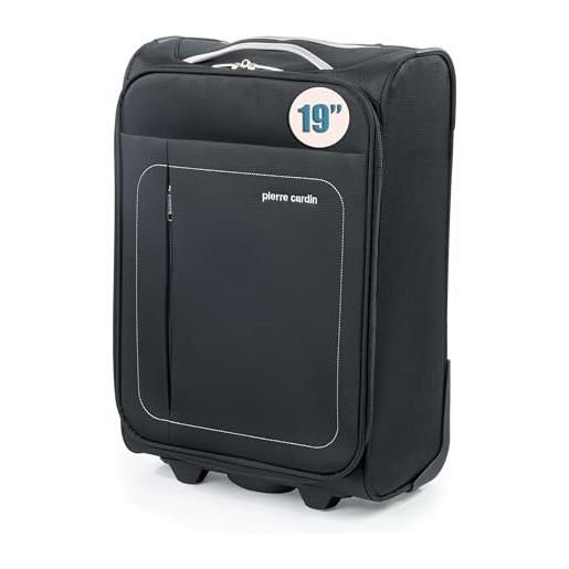 Pierre Cardin valigia morbida con 4 ruote girevoli da 55 cm e borsone da 16 pollici con ruote cl614, nero & grigio chiaro, x-small, valigia