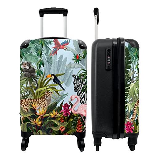 NoBoringSuitcases.com® valigie bagaglio a mano trolley valigia a rotelle valigia da viaggio piccola con 4 ruote - giungla - natura - ragazzi - bambini - zebra - fenicottero - bagaglio da tavolo