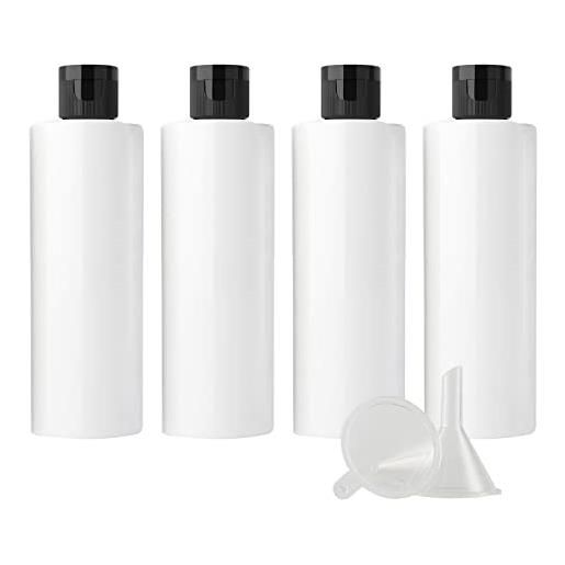 ZEOABSY 4 pezzi 200 ml bianco bottiglie di plastica pet con tappo flip top nero, spalla piatta contenitori per cosmetico, bottiglie da viaggio per lozioni, liquido, olio