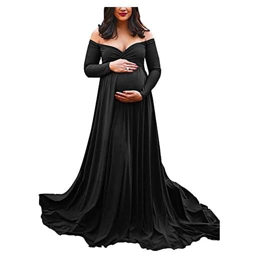 Generic donna maternità spalla senza spalla manica lunga fotografia incinta vestito solido principessa abito foto puntelli abito maxi incinta, nero , m