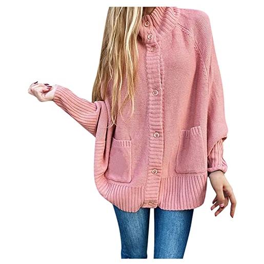 Ghemdilmn cardigan da donna a maniche lunghe, maglione da donna, con davanti aperto, alla moda, abbottonato, maglia grossa, outwear invernale da donna taglie forti, rosa, m