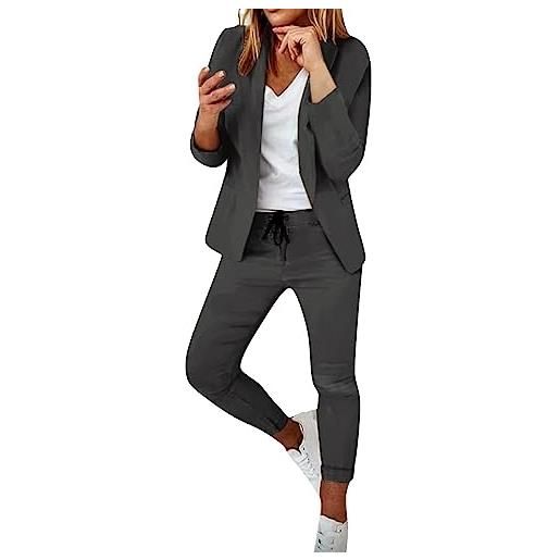 MJGkhiy tailleur donna pantaloni e giacca casual pantaloni ufficio completo 2 pezzi da tuta casual lavoro completino casual outfit tinta unita business suit set completo cerimonia donna con pantalone