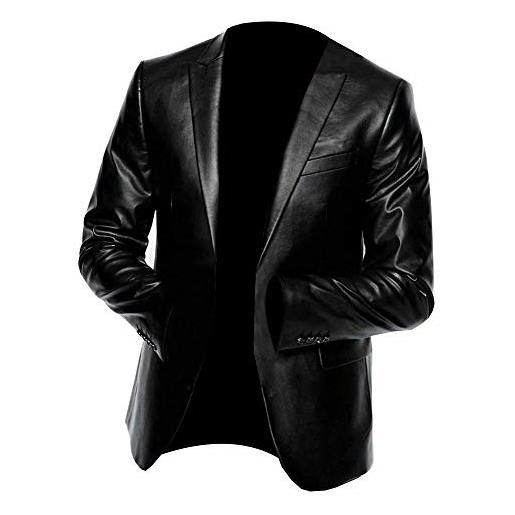 LP-FACON blazer in pelle nera per uomo casual slim fit classici cappotti e blazer sportivi - giacca in pelle da uomo, nero , xxxl