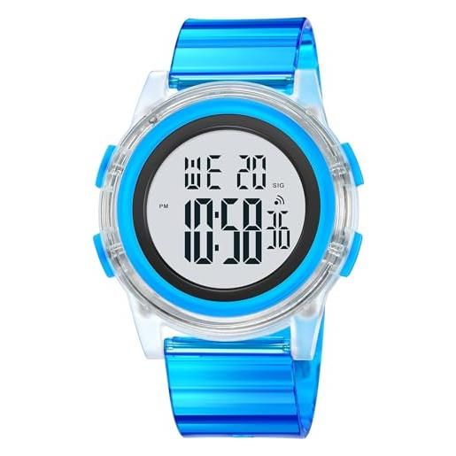 findtime orologio sportivo digitale da donna, impermeabile, per sport all'aria aperta, con ampio quadrante retroilluminato a led, blu