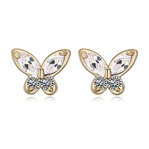 Crystalline Azuria donna 18ct placcato oro farfalle orecchini a lobo con bianco cristalli di zirconi