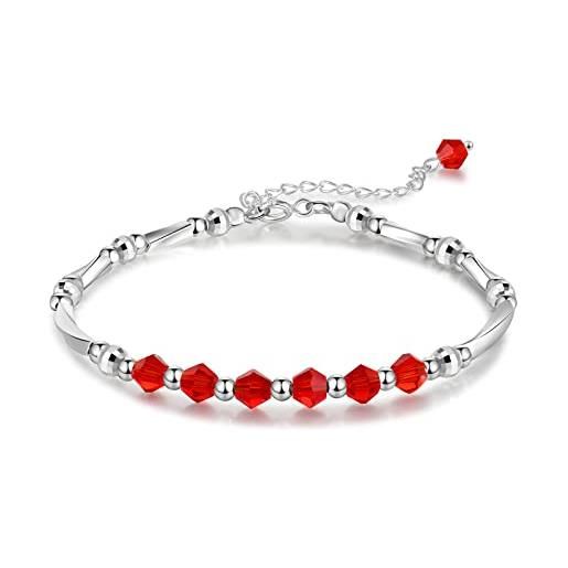 jewelora bracciale da donna con perline rosse bracciale in argento sterling 925 30-70esimo compleanno bracciale regolabile per mamma, nonna, sorella, san valentino