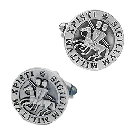 THE MASONIC COLLECTION gemelli rotondi placcati in argento con sigillo di cavalieri massonici - regalo massonico per massoni