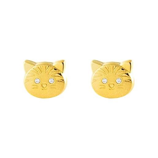 Monde Petit mondepetit - orecchini ragazza gatto zircone oro giallo 9k opaca e brillante - scatola regalo - certificato di garanzia