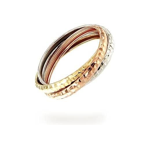 forme di Lucchetta lucchetta - anello tre ori intrecciati oro bianco rosa giallo 14 carati con effetto diamantato | misure da 10 a 22 | | anelli d'oro per donna | gioiello made in italy