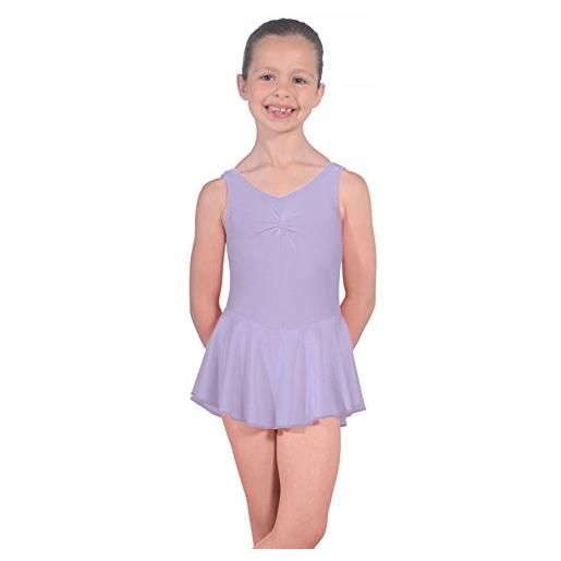 Roch Valley dancewear central leotard with skirt, istdj-body in lycra con gonna ragazza, lilla, 5-6 anni