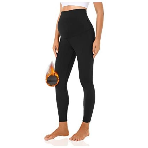 Foucome leggings premaman foderati in pile sopra la pancia, pantaloni termici invernali per allenamento, yoga, nero/nero, m