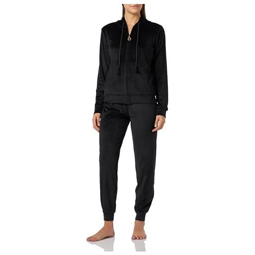 Emporio Armani giacca da donna full zip + pantaloni in ciniglia completa, nero, s (pacco da 2)