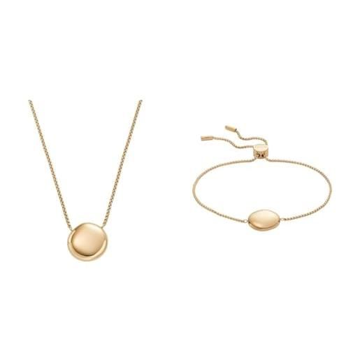 Skagen collana e bracciale da donna kariana, acciaio inossidabile tonalità oro, set