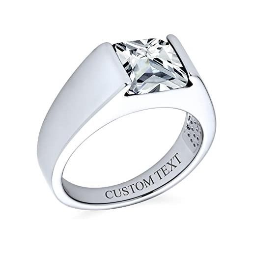 Bling Jewelry anello di fidanzamento unisex tradizionale personalizzato 3ct aaa cz square princess cut solitaire uomo anello da mignolo placcato in argento per uomo personalizzato