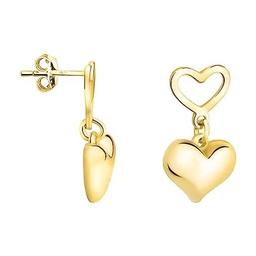 Sofia milani - orecchini da donna in argento 925 - placcati in oro - orecchino pendente a cuore doppio - e2067