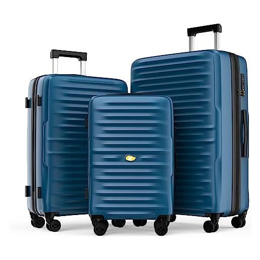 MGOB 20pc valigia bagaglio a mano 40l ultra leggero trolley rigido valigie da cabina 4 ruote girevoli doppie e tsa lucchetto 55x36x21cm, nero (blu, set)