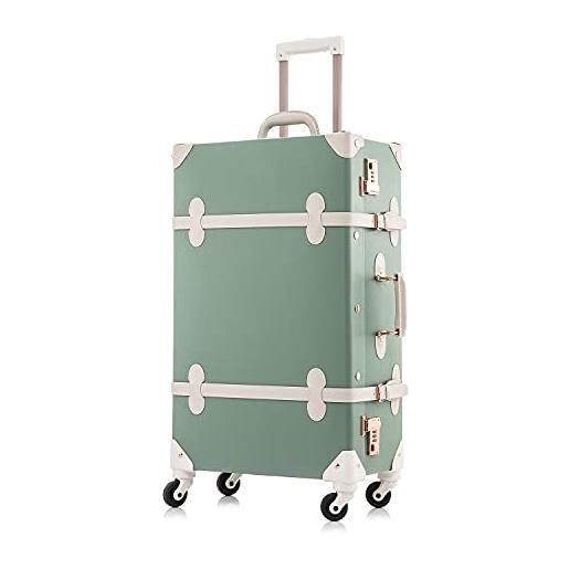 Unitravel valigia vintage bagaglio retro trolley case 4 ruote carry on valigia numero blocco, verde, xl (72cm - 55l)