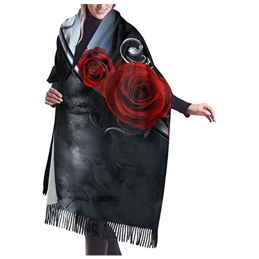 YZHYWJFF pretty roses - sciarpa in cashmere con stampa di rose, scialle pashmina da donna, sciarpe invernali da donna, grande fascia, regali da donna