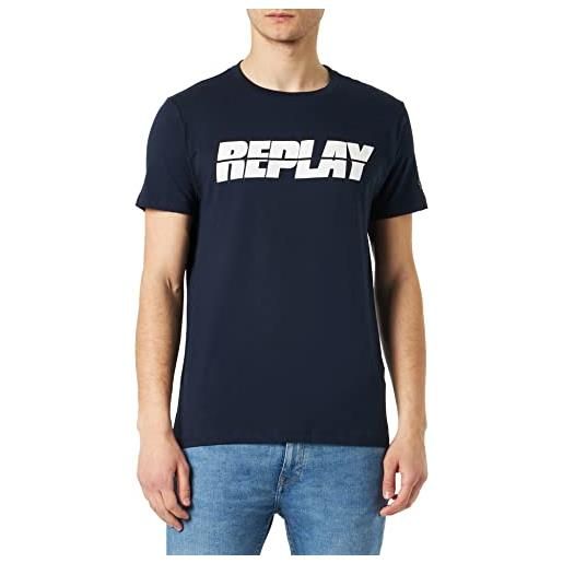 REPLAY t-shirt uomo manica corta con stampa logo, blu (powder blue 786), l