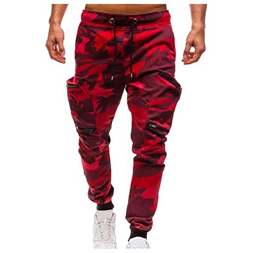 Generico jeans uomo regular mens camouflage print fleece lined lace up mid waist workout pantaloni con pocket pantalone cargo estivo (red, m)