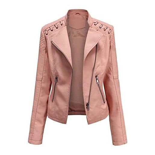 Generic giacca in pelle da donna, classica, da motociclista, da donna, da motociclista, colore: rosa. , s